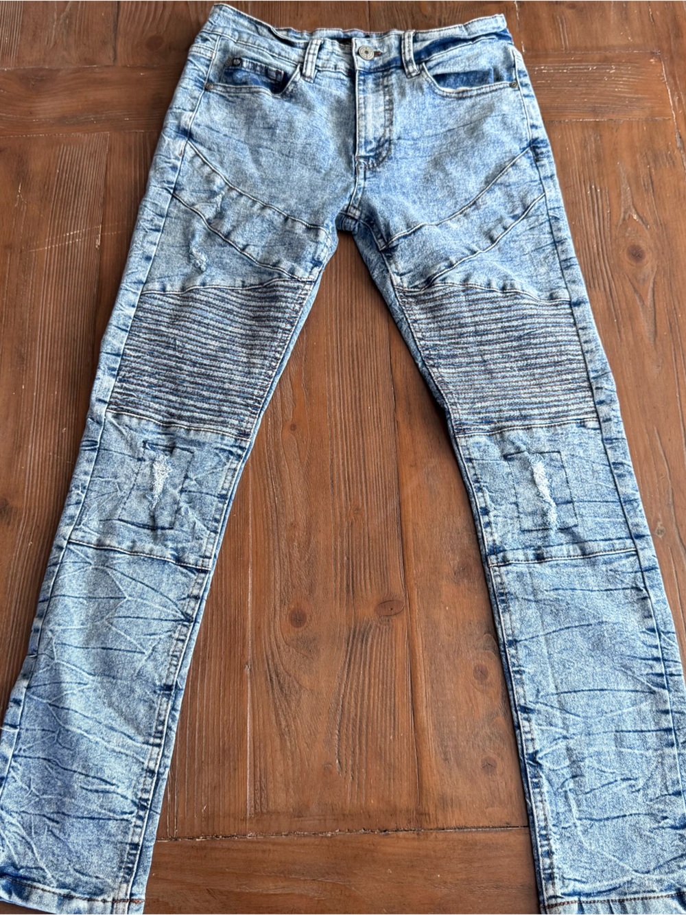 Rocawear Men's Acid Wash Skinny Fit Moto Biker Jeans Size 30x30